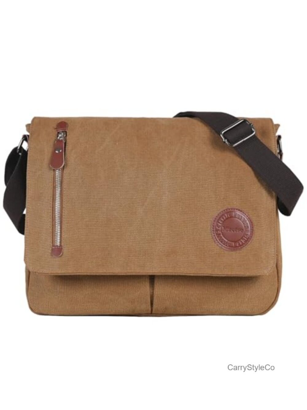 Canvas Messenger Bag Vegan Leather 13.5in Laptop Travel Satchel Shoulder